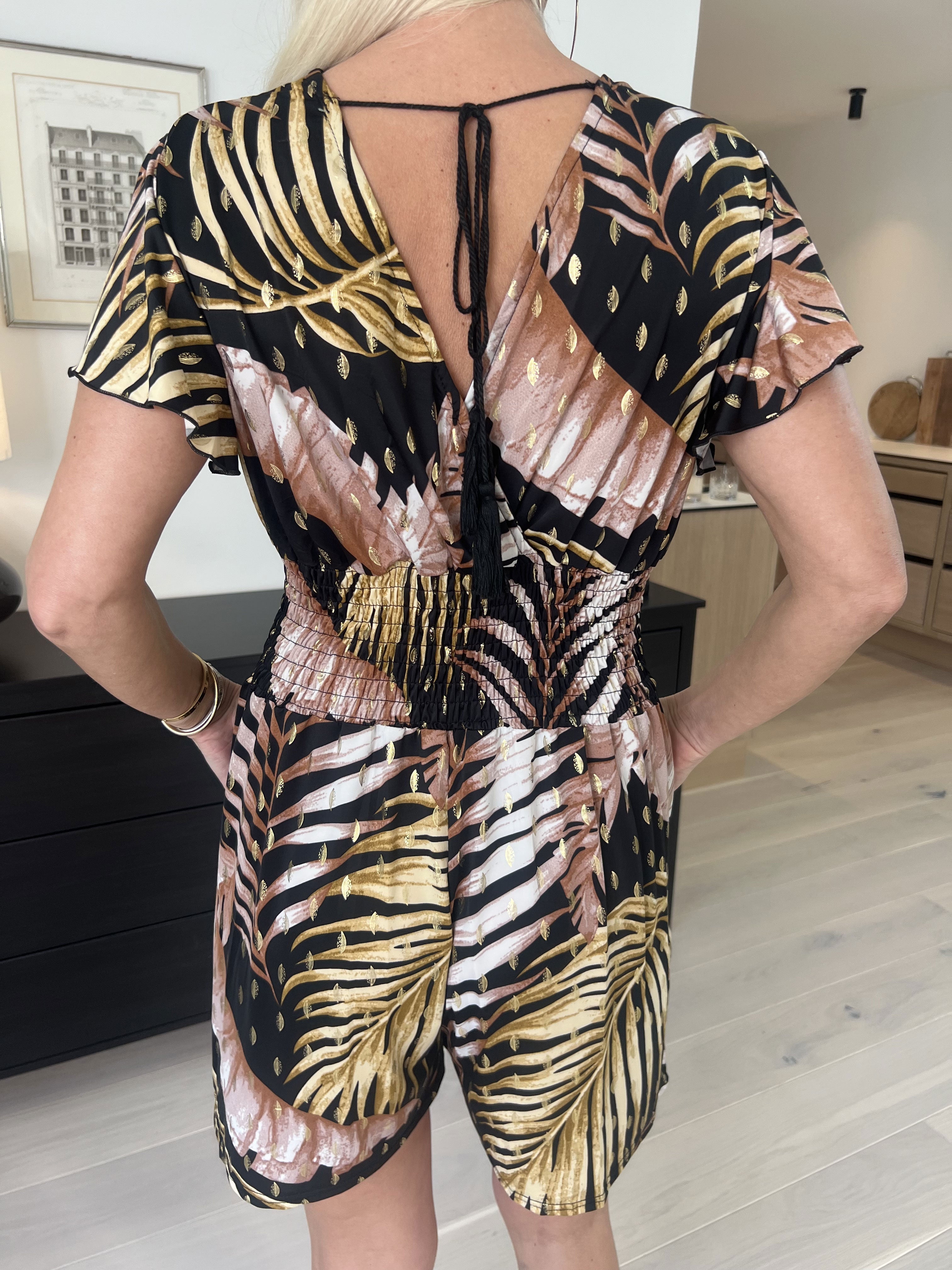 Pams Leaf Playsuit O/B - Mönstrad playsuit med resår